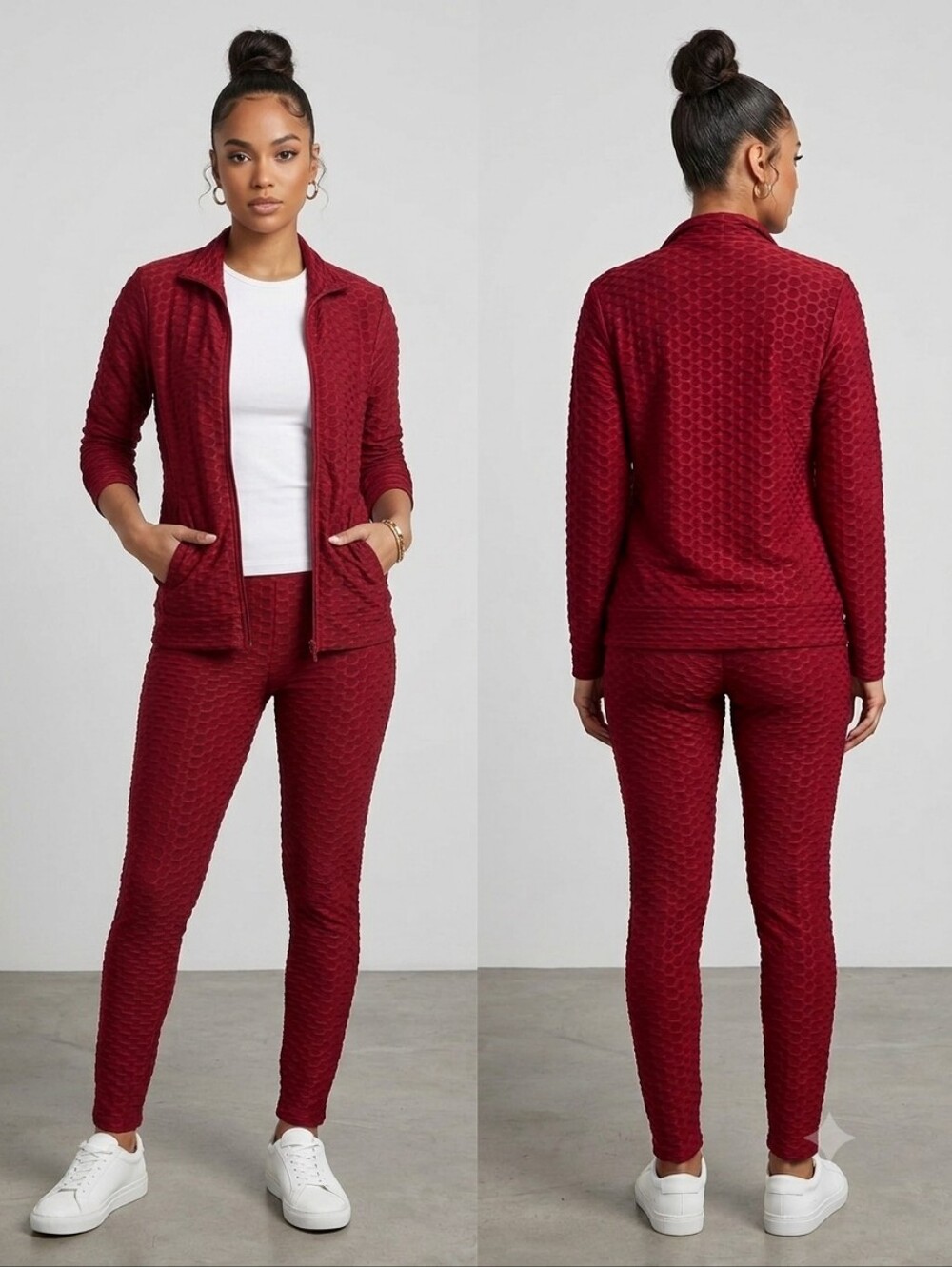 love J Burgundy Textured Skinny Jogger Set